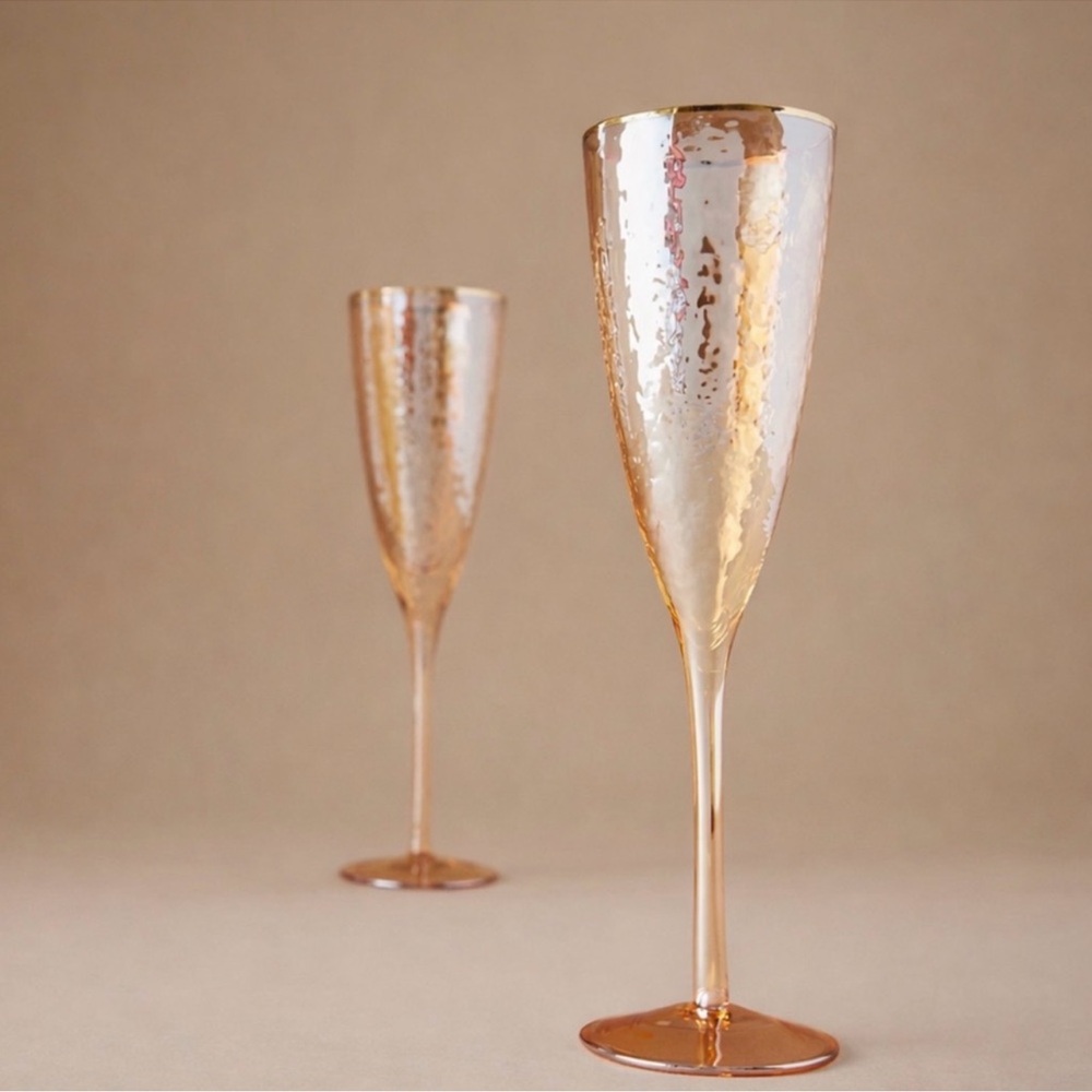 NEW Set of 2 Zaza Lustered Flute Glasses - Honey